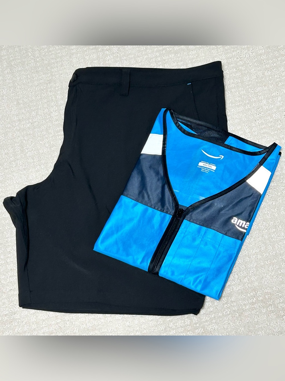 Amazon Blue and Black Work Vest with Black Uniform Shorts 5XL Men’s